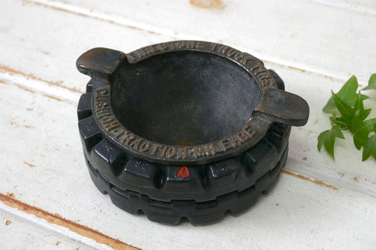 FIRESTONE TRUCK TIRES ファイヤーストーン Cushion Traction Mileage タイヤ 真鍮製 アドバタイジング 20's ヴィンテージ 灰皿 アシュトレイ  USA