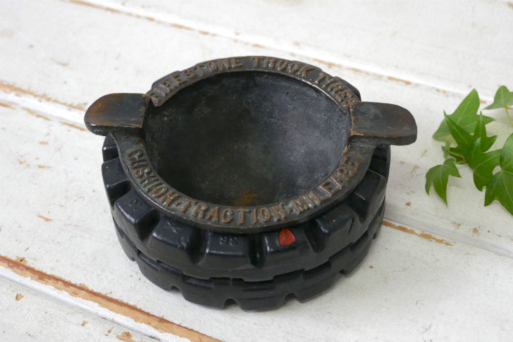 FIRESTONE TRUCK TIRES ファイヤーストーン Cushion Traction Mileage タイヤ 真鍮製 アドバタイジング 20's ヴィンテージ 灰皿 アシュトレイ  USA
