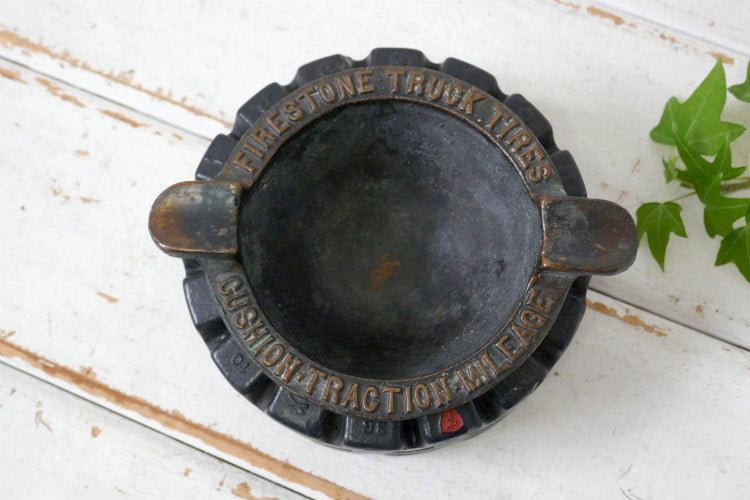 FIRESTONE TRUCK TIRES ファイヤーストーン Cushion Traction Mileage タイヤ 真鍮製 アドバタイジング 20's ヴィンテージ 灰皿 アシュトレイ  USA