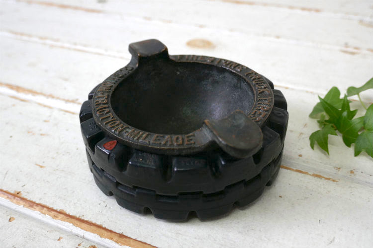 FIRESTONE TRUCK TIRES ファイヤーストーン Cushion Traction Mileage タイヤ 真鍮製 アドバタイジング 20's ヴィンテージ 灰皿 アシュトレイ  USA