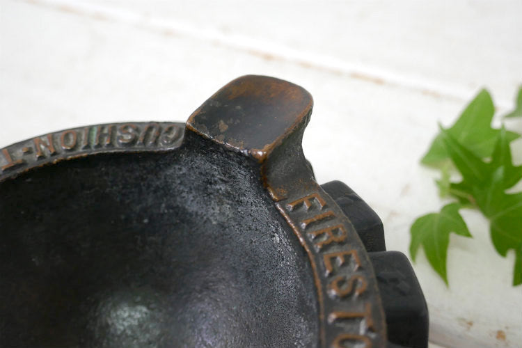 FIRESTONE TRUCK TIRES ファイヤーストーン Cushion Traction Mileage タイヤ 真鍮製 アドバタイジング 20's ヴィンテージ 灰皿 アシュトレイ  USA