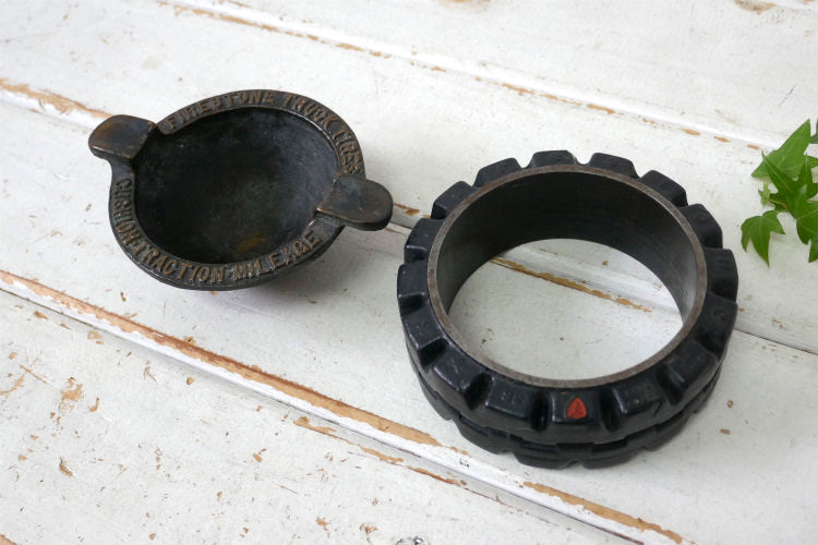 FIRESTONE TRUCK TIRES ファイヤーストーン Cushion Traction Mileage タイヤ 真鍮製 アドバタイジング 20's ヴィンテージ 灰皿 アシュトレイ  USA