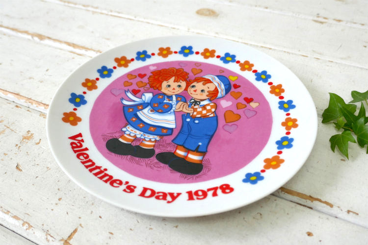 ラガディアン&アンディ バレンタイン 花柄 ハート レトロ 陶磁器 70's ヴィンテージ 絵皿 プレート 飾り皿 里帰り品