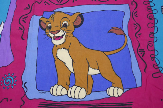 ライオンキング ディズニー映画 シンバ ナラ プンバァ ザズー パネル柄 ヴィンテージ ユーズドシーツ フラットシーツ ベッドシーツ USA