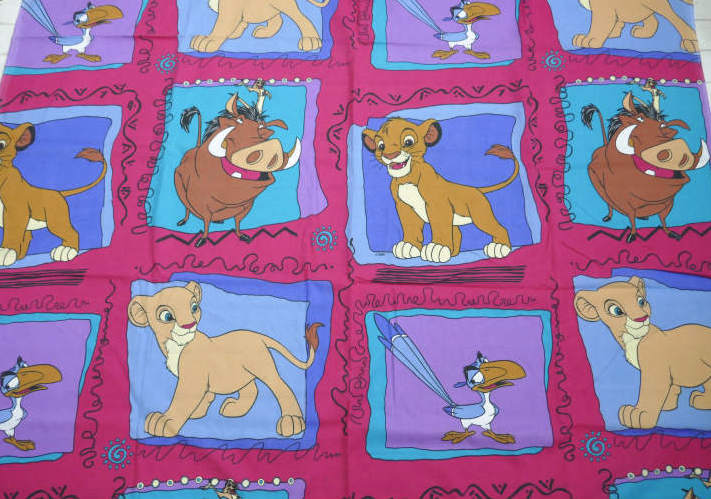 ライオンキング ディズニー映画 シンバ ナラ プンバァ ザズー パネル柄 ヴィンテージ ユーズドシーツ フラットシーツ ベッドシーツ USA