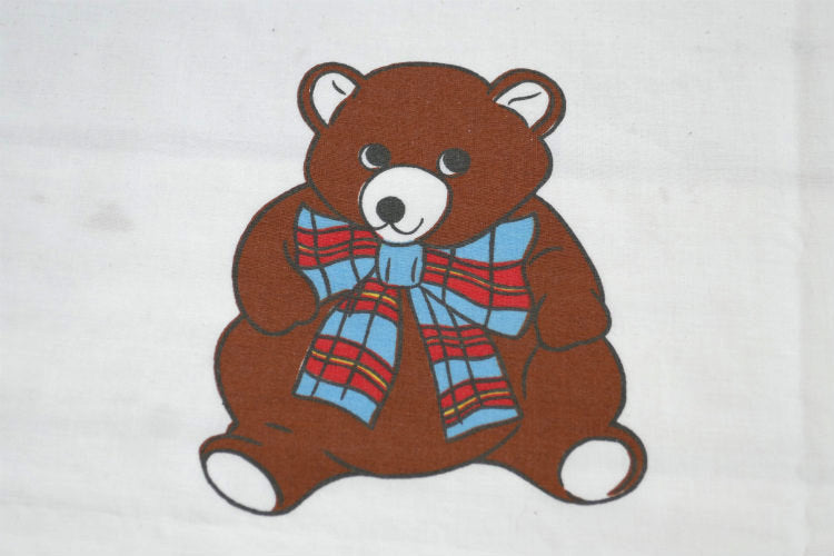 CANNON テディベア クマ くま リボン 80's ヴィンテージ ユーズドシーツ ベッドシーツ フラットタイプ USA