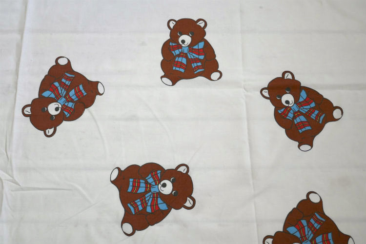 CANNON テディベア クマ くま リボン 80's ヴィンテージ ユーズドシーツ ベッドシーツ フラットタイプ USA