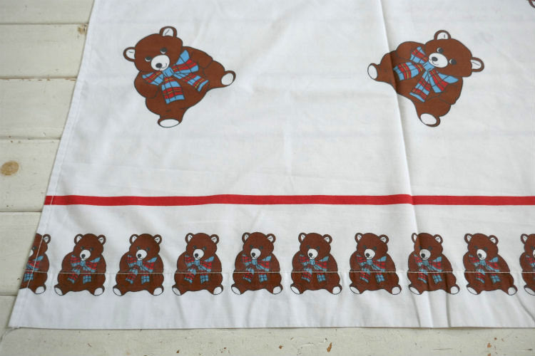 CANNON テディベア クマ くま リボン 80's ヴィンテージ ユーズドシーツ ベッドシーツ フラットタイプ USA