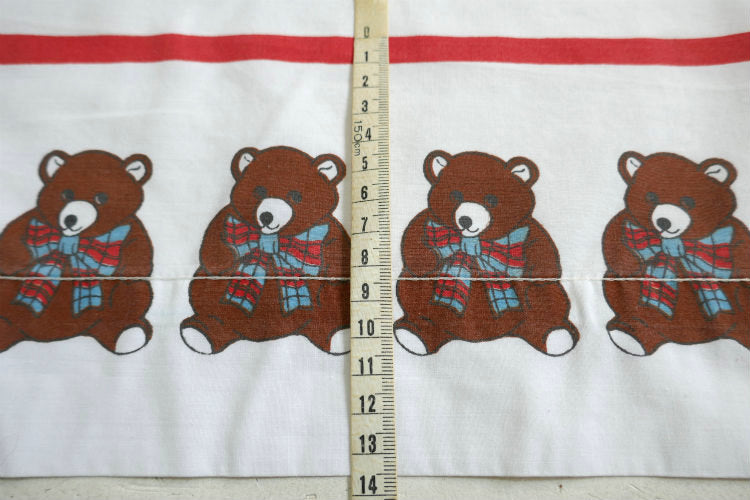 CANNON テディベア クマ くま リボン 80's ヴィンテージ ユーズドシーツ ベッドシーツ フラットタイプ USA