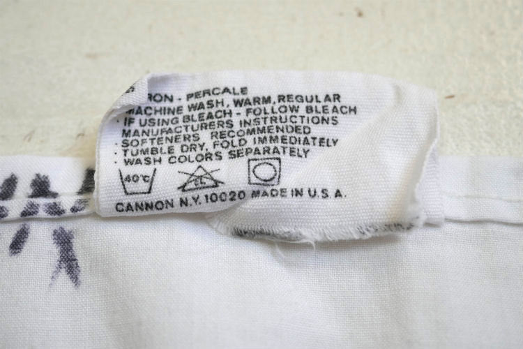 CANNON テディベア クマ くま リボン 80's ヴィンテージ ユーズドシーツ ベッドシーツ フラットタイプ USA