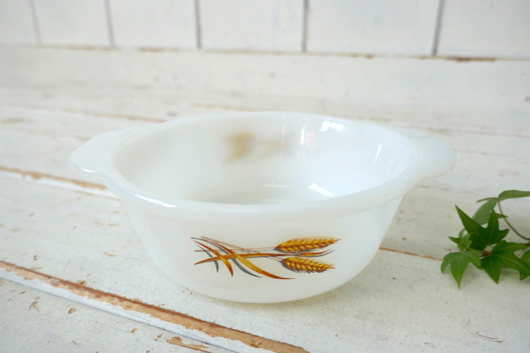 FireKing ファイヤーキング Wheat ウィート 小麦柄 ミルクガラス製 キャセロール ボウル 1パイント 食器 USA