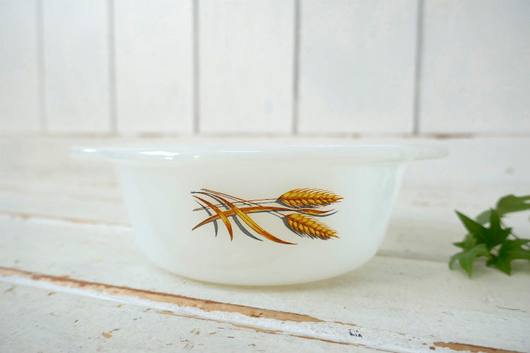 FireKing ファイヤーキング Wheat ウィート 小麦柄 ミルクガラス製 キャセロール ボウル 1パイント 食器 USA