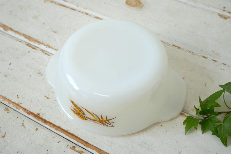 FireKing ファイヤーキング Wheat ウィート 小麦柄 ミルクガラス製 キャセロール ボウル 1パイント 食器 USA