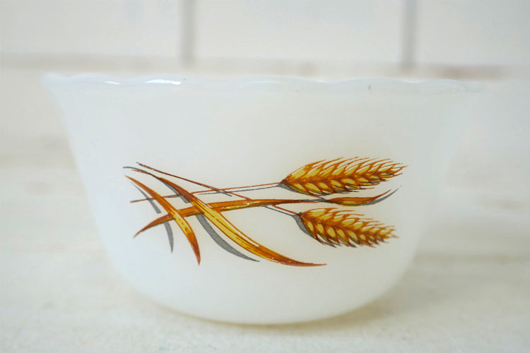 FireKing ファイヤーキング Wheat ウィート 小麦柄 ミルクガラス製 カスタードカップ 食器 USA