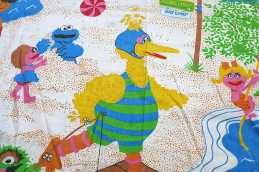 セサミストリートの仲間たち デイキャンプ ビッグバード クッキーモンスター 70's ヴィンテージ ユーズドシーツ(ボックスタイプ) USA