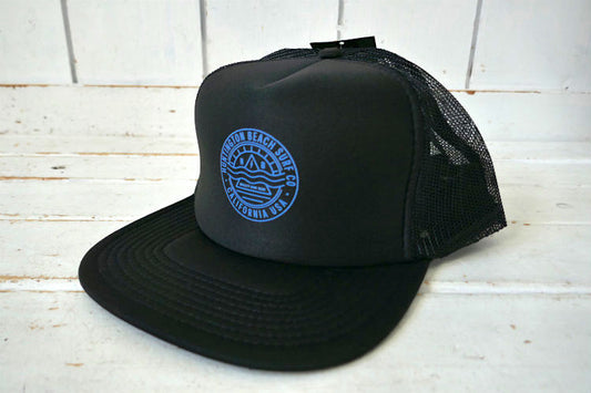 HSS HUNTINGTON SURF AND SPORT ハンティントンビーチ カリフォルニア サーフィン ブラック×ブルー キャップ トラッカーハット