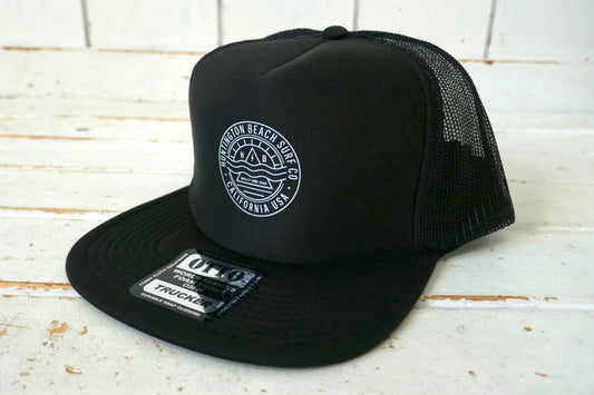 HSS HUNTINGTON SURF AND SPORT ハンティントンビーチ カリフォルニア サーフィン ブラック×ホワイト キャップ トラッカーハット