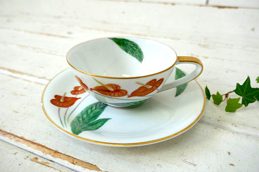 NORITAKE オールド ノリタケ WAIKIKI ハワイ ワイキキ アンスリウム 花 セラミック 50's ヴィンテージ ティーカップ カップ&ソーサー 食器 里帰り品