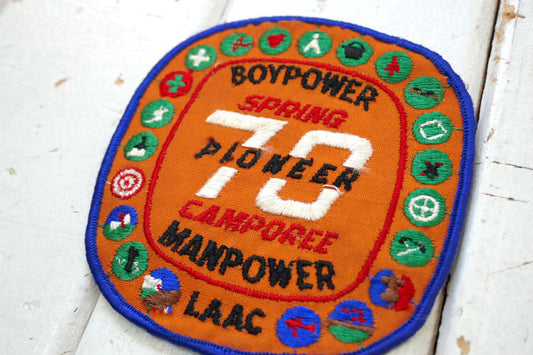 ボーイスカウトBOYPOWER SPRING PIONEER CAMPOREE MANPOWER LAAC 70 デッドストックヴィンテージ 刺繍 ワッペン USA