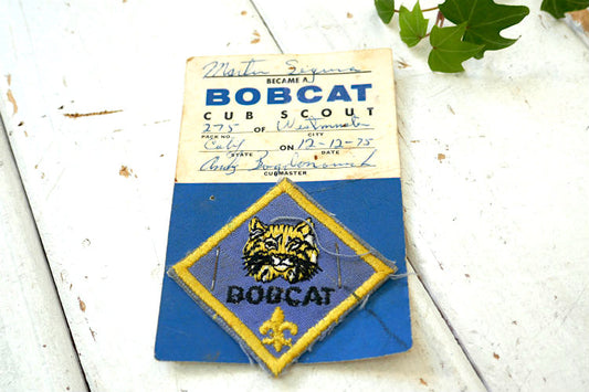 BOBCAT CUB SCOUT ボーイスカウト ヴィンテージ ワッペン 刺繍 猫 ねこデッドストック シート付き USA 青少年育成団体