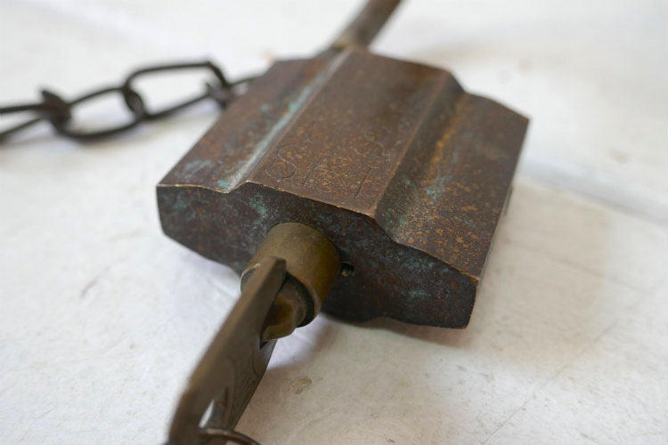 US SET DYNALOK USミリタリー ナンバー入り 真鍮製 チェーン 鍵２本付き ヴィンテージ アメリカ軍用 南京錠 パッドロック 鍵 USA