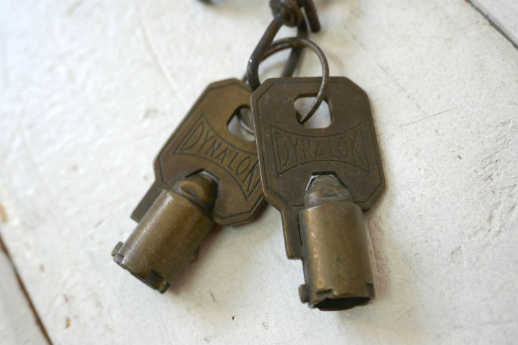 US SET DYNALOK USミリタリー ナンバー入り 真鍮製 チェーン 鍵２本付き ヴィンテージ アメリカ軍用 南京錠 パッドロック 鍵 USA