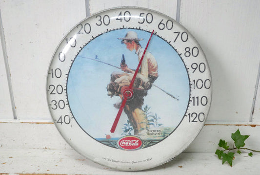 Coca Cola コカコーラ ノーマンロックウェル フィッシングボーイ 釣り アドバタイジング ヴィンテージ 温度計 サーモメーター USA