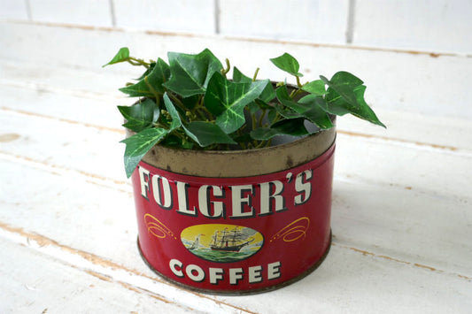 FOLGERS COFFEE フォルジャーズ ヴィンテージ コーヒー缶 ブリキ缶 USA 1850 COPYRIGHT 1946