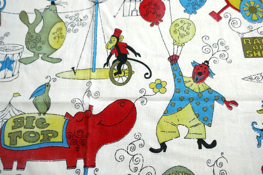 Penny Circus Big Top サーカス ピエロ 動物 60's ヴィンテージ カーテン 生地 ファブリック USA