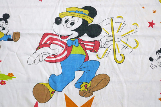 レア物 ミッキー&フレンズ モーティ フェルディ ドナルドダック プルート グーフィー 星 スター柄 70's ヴィンテージ ユーズドシーツ(ボックスタイプ) USA