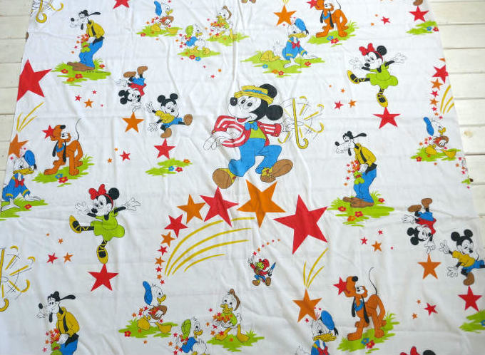 レア物 ミッキー&フレンズ モーティ フェルディ ドナルドダック プルート グーフィー 星 スター柄 70's ヴィンテージ ユーズドシーツ(ボックスタイプ) USA