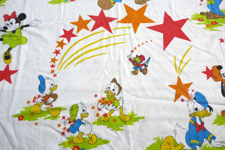 レア物 ミッキー&フレンズ モーティ フェルディ ドナルドダック プルート グーフィー 星 スター柄 70's ヴィンテージ ユーズドシーツ(ボックスタイプ) USA