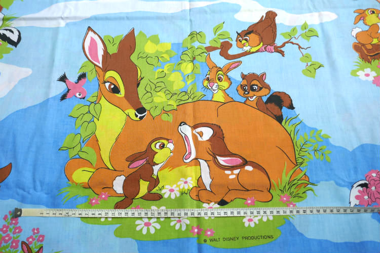 Bambi バンビ ディズニー 子鹿バンビ フラワー 蝶々 レトロ 70's ヴィンテージ ユーズドシーツ(1/2) USA 状態良好