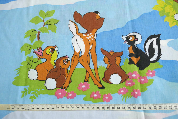 Bambi バンビ ディズニー 子鹿バンビ フラワー 蝶々 レトロ 70's ヴィンテージ ユーズドシーツ(1/2) USA 状態良好