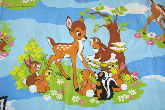 Bambi バンビ ディズニー 子鹿バンビ フラワー 蝶々 レトロ 70's ヴィンテージ ユーズドシーツ(1/2) USA 状態良好