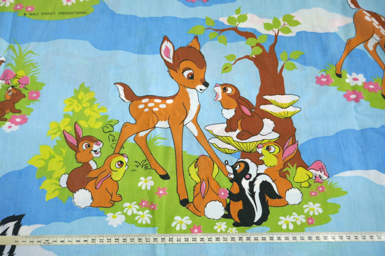 Bambi バンビ ディズニー 子鹿バンビ フラワー 蝶々 レトロ 70's ヴィンテージ ユーズドシーツ(1/2) USA 状態良好