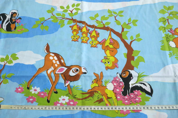 Bambi バンビ ディズニー 子鹿バンビ フラワー 蝶々 レトロ 70's ヴィンテージ ユーズドシーツ(1/2) USA 状態良好