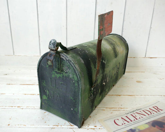 US MAIL 迷彩 カモフラージュカラー メタル製 番地入り OLD ヴィンテージ メールボックス ポスト 郵便受け USA