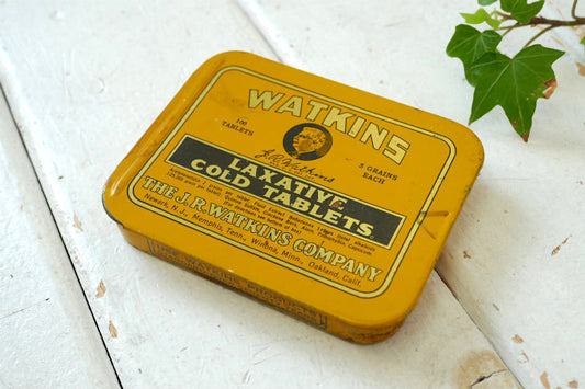 1868's~ ジェイ・アール・ワトキンスWATKNS LAXATIVE COLD TABLETS THE J.R. WATKINS COMPANY ヴィンテージ タブレットケース ブリキ缶 USA