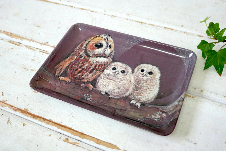 Pollyanna Pickering ポリアンナ ピカリング 幸せの鳥 フクロウ親子 アーティスト イタリア製 ヴィンテージ トレイ