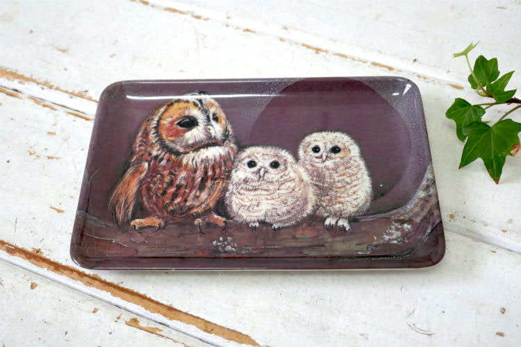 Pollyanna Pickering ポリアンナ ピカリング 幸せの鳥 フクロウ親子 アーティスト イタリア製 ヴィンテージ トレイ