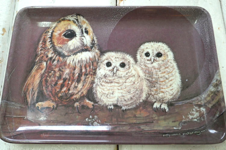 Pollyanna Pickering ポリアンナ ピカリング 幸せの鳥 フクロウ親子 アーティスト イタリア製 ヴィンテージ トレイ