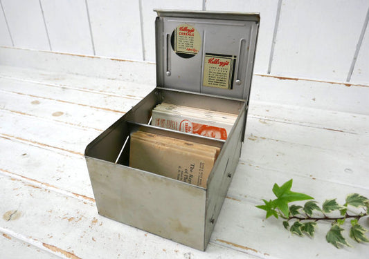 Kellogg's ケロッグ シリアル 1938 -1939 メタル製 アドバタイジング ヴィンテージ レシピ ファイル ボックス レシピケース USA