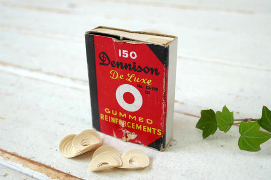 Dennison De Luxe ブック形 リング穴用 補強シール パンチラベル入りヴィンテージ 紙箱 パッケージ USA