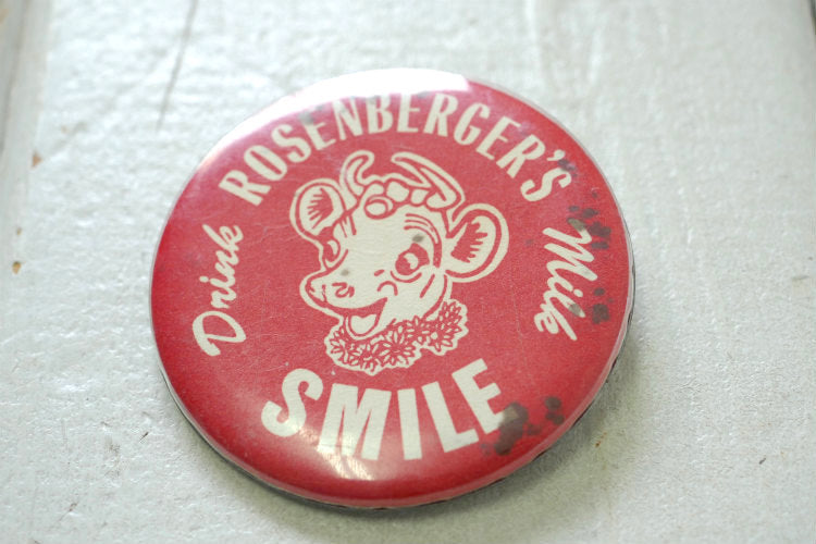 ROSENBERGER'S Drink Milk SMILE ローゼンバーガー ミルク スマイル SINCE 1925 牛柄 ヴィンテージ 缶バッジ  アクセサリー