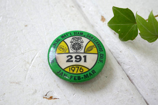 291 CONSTR BLDG MAT'L TEAM 1976's サン・レアンドロ カリフォルニア州 ヴィンテージ 缶バッジ USA カリフォルニア