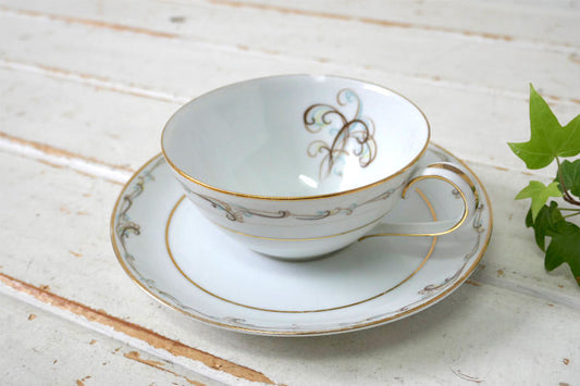 オールド NORITAKE ノリタケ 1953~1960s ESTEEM 5404ブルー&ブラウン スクロールパターン セラミック ヴィンテージ ティーカップ