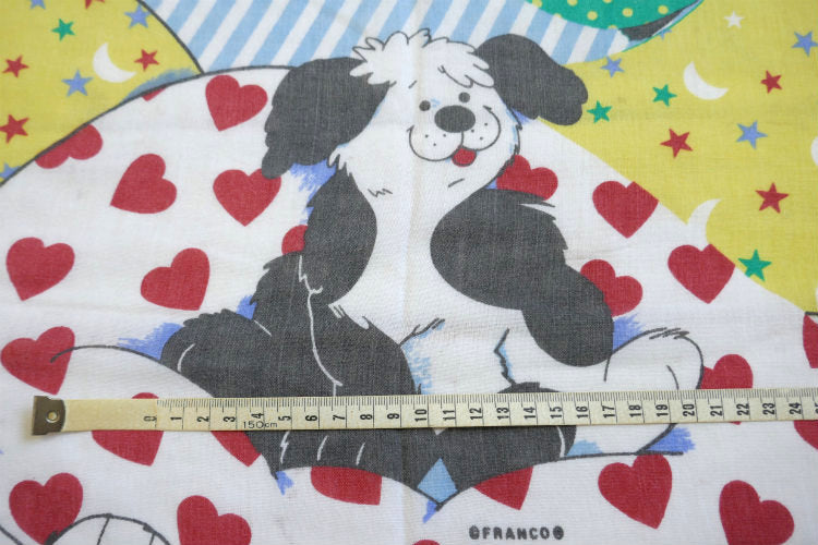 Franco Puppy 子犬 犬 パピー ハート 星 水玉 ヴィンテージ ユーズドシーツ ボックスシーツ ベッドシーツ