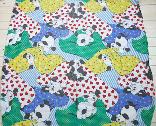 Franco Puppy 子犬 犬 パピー ハート 星 水玉 ヴィンテージ ユーズドシーツ ボックスシーツ ベッドシーツ