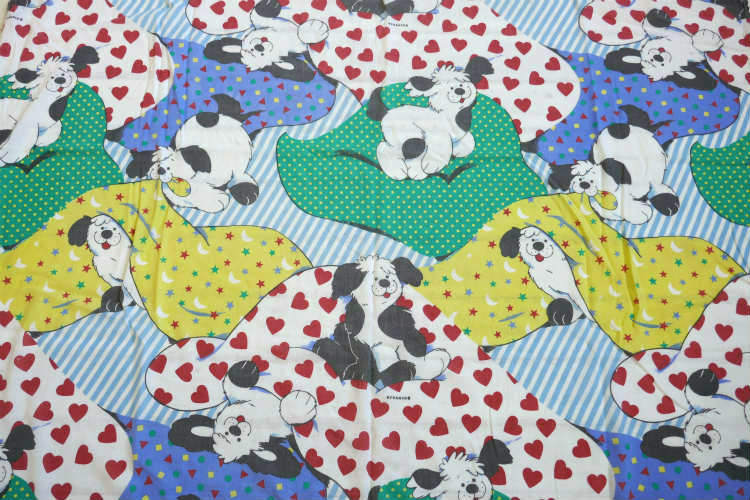 Franco Puppy 子犬 犬 パピー ハート 星 水玉 ヴィンテージ ユーズドシーツ ボックスシーツ ベッドシーツ